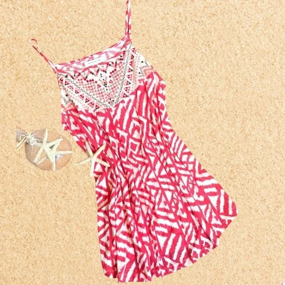 BEACH LUNCH LOUNGE Red and White Geometric Design Babydoll Top Size XS - Picture 10 of 10